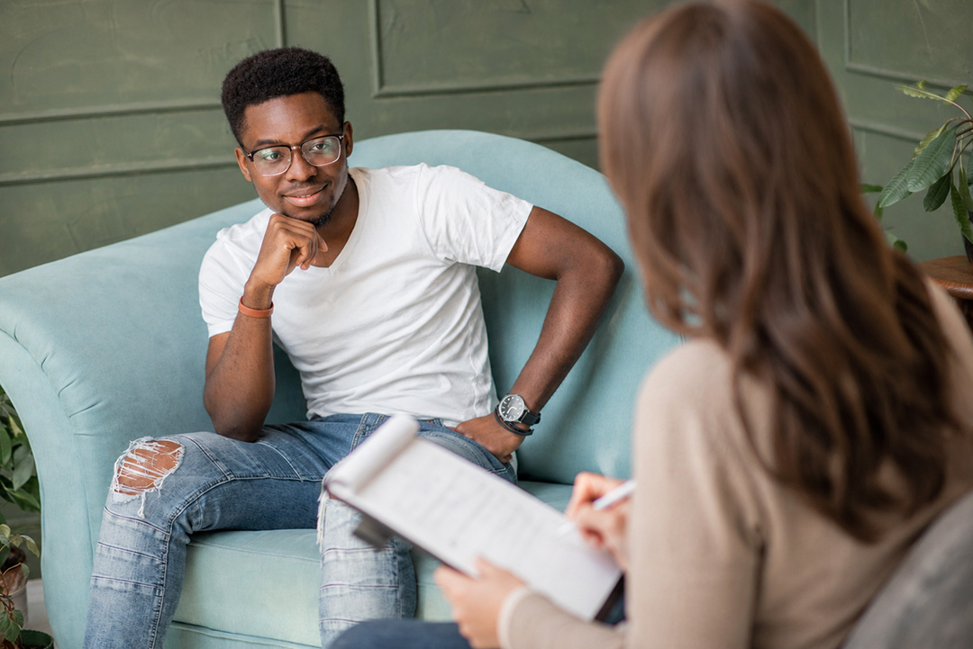 Therapist meeting with a client during an individual mental health counseling session